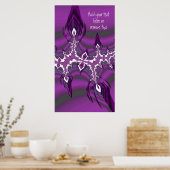 ティール(緑がかった色)と紫色のフラクタル羽とカスタム引用文 ポスター (キッチン)