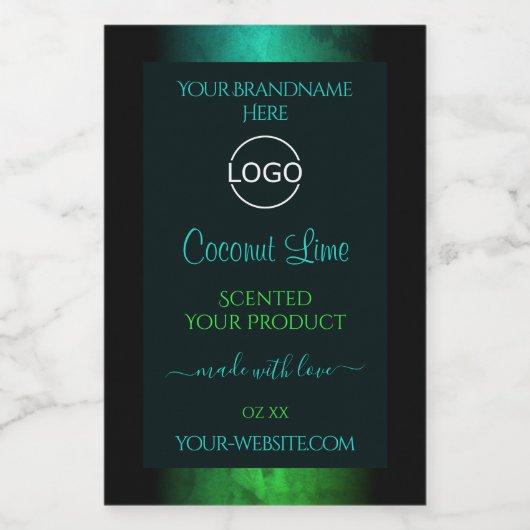 ティール(緑がかった色)と緑の大理石エレガント製品ラベルのロゴ フードラベル (シングルラベル)