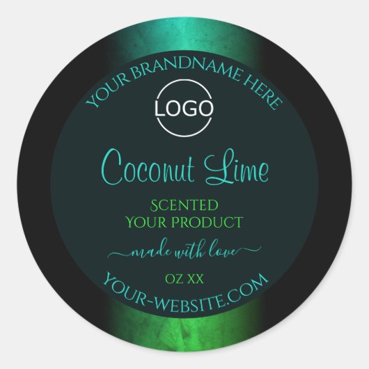 ティール（緑がかった色）と緑の大理石エレガント製品ラベルのロゴ ラウンドシール (正面)