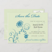 ティール(緑がかった色)と緑の日付を保存 案内ポストカード (正面/裏面)