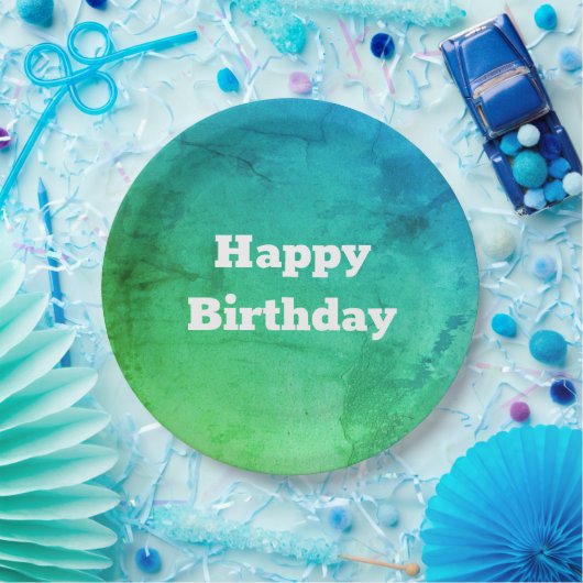 ティール(緑がかった色)と緑の誕生日プレート ペーパープレート (パーティー)