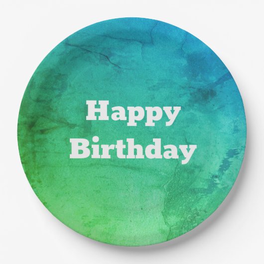 ティール（緑がかった色）と緑の誕生日プレート ペーパープレート (正面)