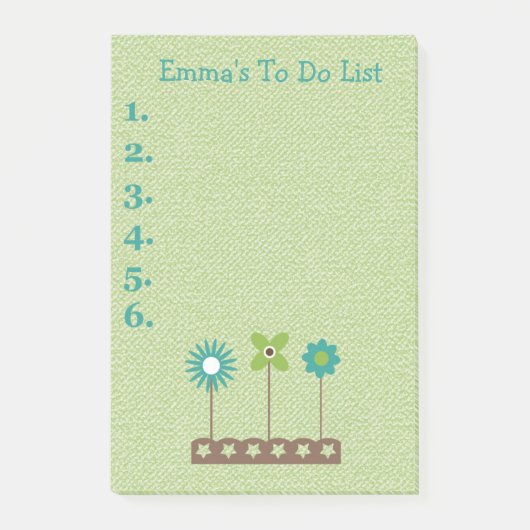 ティール（緑がかった色）と緑パーソナライズされたの花の一覧 ポストイット (正面)