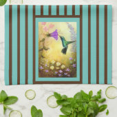 ティール（緑がかった色）と茶色のハストライプのチドリのキッチンタオル キッチンタオル (折り畳み)