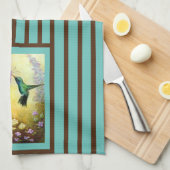 ティール(緑がかった色)と茶色のハストライプのチドリのキッチンタオル キッチンタオル (四つ折り)