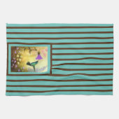 ティール（緑がかった色）と茶色のハストライプのチドリのキッチンタオル キッチンタオル (横)