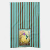 ティール（緑がかった色）と茶色のハストライプのチドリのキッチンタオル キッチンタオル (縦)