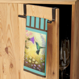 ティール（緑がかった色）と茶色のハストライプのチドリのキッチンタオル キッチンタオル