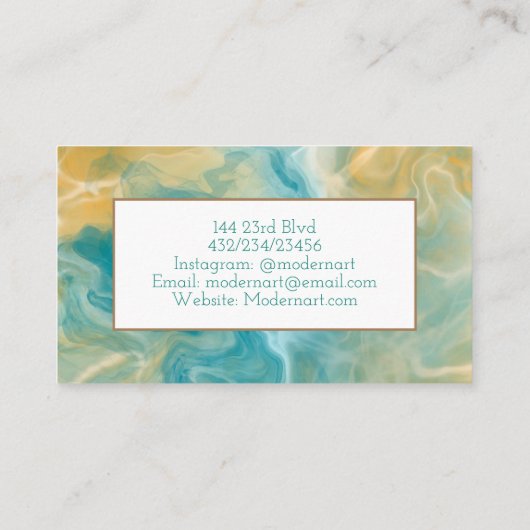 ティール（緑がかった色）と茶色の大理石渦巻き 名刺 (裏面)