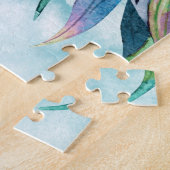 ティール(緑がかった色)と薄紫ユニコーン母と子 ジグソーパズル (側面)