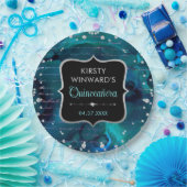 ティール(緑がかった色)と虹色グリッター文字キンセアニェラ ペーパープレート (パーティー)