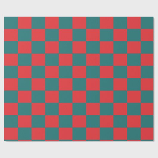 ティール（緑がかった色）と赤いチェッカーボードの正方形 ラッピングペーパー (フラット)