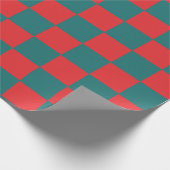 ティール（緑がかった色）と赤いチェッカーボードの正方形 ラッピングペーパー (角)