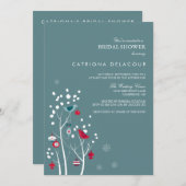 ティール(緑がかった色)と赤い冬の雪のブライダルシャワーの招待 招待状 (正面/裏面)