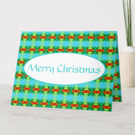 ティール（緑がかった色）と赤のクリパターン（の模様が）あるスマス サンキューカード