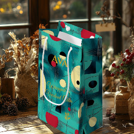 ティール（緑がかった色）と赤の幾何学振動アーコンテンポラリート スモールペーパーバッグ