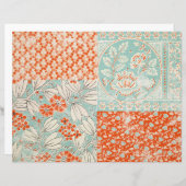 ティール(緑がかった色)と赤フローラスクラップブックジャンクジャーナル紙 (正面/裏面)