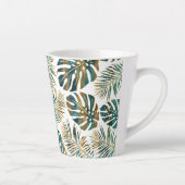 ティール(緑がかった色)と金ゴールドのパターン(の模様が)ある熱帯葉 カフェラテマグ (右)