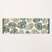 ティール（緑がかった色）と金ゴールドのパターン（の模様が）ある熱帯葉 ヨガマット (裏面(横))