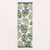 ティール（緑がかった色）と金ゴールドのパターン（の模様が）ある熱帯葉 ヨガマット (裏面)