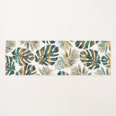 ティール（緑がかった色）と金ゴールドのパターン（の模様が）ある熱帯葉 ヨガマット (正面(横))