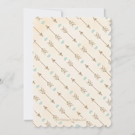 ティール（緑がかった色）と金ゴールドのボホ男の赤ちゃんシャワー 招待状 (裏面)
