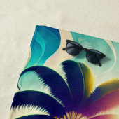 ティール（緑がかった色）と金ゴールドのヤシの木 ビーチタオル (インサイチュ)