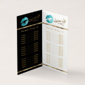 ティール(緑がかった色)と金ゴールドの価格とサービスリスト 名刺 (内部)