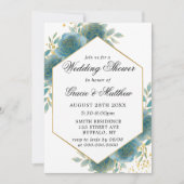ティール（緑がかった色）と金ゴールドの幾何学的ウェディングシャワー招待状 (正面)