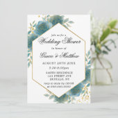 ティール（緑がかった色）と金ゴールドの幾何学的ウェディングシャワー招待状 (スタンド正面)