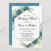 ティール(緑がかった色)と金ゴールドの幾何学的ウェディングシャワー招待状 (正面/裏面)