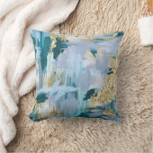 ティール(緑がかった色)と金ゴールドの抽象芸術パターン クッション (ブランケット)