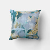 ティール(緑がかった色)と金ゴールドの抽象芸術パターン クッション (裏面)