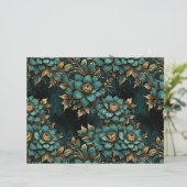 ティール（緑がかった色）と金ゴールドの暗いグランジ花 (スタンド正面)