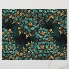 ティール（緑がかった色）と金ゴールドの暗いグランジ花