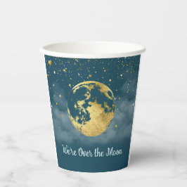 ティール（緑がかった色）と金ゴールドの月の赤ちゃんシャワー 紙コップ
