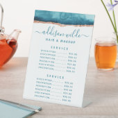 ティール（緑がかった色）と金ゴールドの水色サービス価格 台座サイン (インサイチュ)