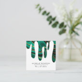 ティール(緑がかった色)と金ゴールドの滴下 スクエア名刺 (スタンド正面)