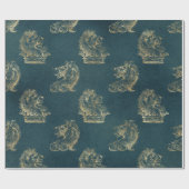 ティール（緑がかった色）と金ゴールドの紋章 ラッピングペーパー (フラット)