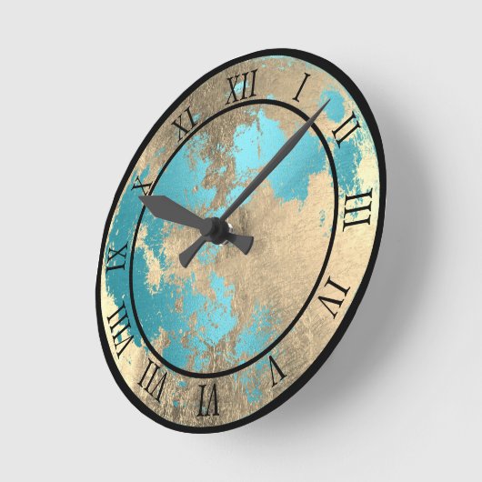 ティール(緑がかった色)と金ゴールドの美月月 ラウンド壁時計 (傾斜)
