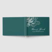 ティール（緑がかった色）と金ゴールドの葉エレガントな結婚式 ゲストブック (全面)