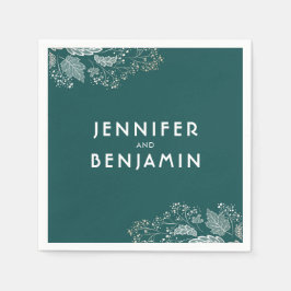 ティール（緑がかった色）と金ゴールドの葉エレガントな結婚式 スタンダードカクテルナプキン