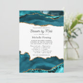 ティール(緑がかった色)と金ゴールドの雨水シャワー(郵便) 招待状 (スタンド正面)