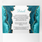 ティール（緑がかった色）と金ゴールドのAgate 結婚 on White 三つ折り招待状 (内部最初)
