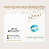 ティール（緑がかった色）と金ゴールドのLipsenseの説明 名刺 (外部フラット)