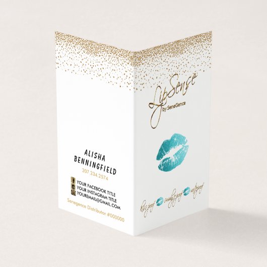ティール（緑がかった色）と金ゴールドのLipsenseの説明 名刺 (外部)