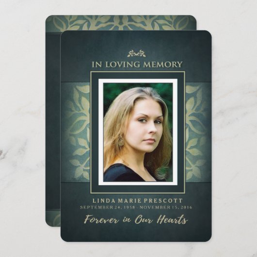 ティール(緑がかった色)と金ゴールドを愛するメモリーフォトサンキューカード サンキューカード (正面/裏面)