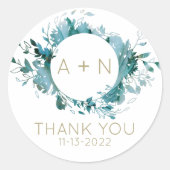 ティール(緑がかった色)と金ゴールドアガテウォーター色モノグラム ラウンドシール (正面)