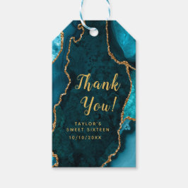 ティール（緑がかった色）と金ゴールドアガテSweet sixteenありがとう ギフトタグ