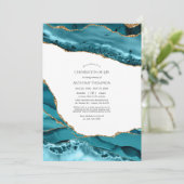 ティール(緑がかった色)と金ゴールドアガートお祝いの写真 招待状 (スタンド正面)